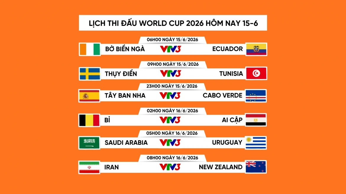 OK9: Lịch trực tiếp World Cup 2026 và các trận cầu tâm điểm ngày 15/6